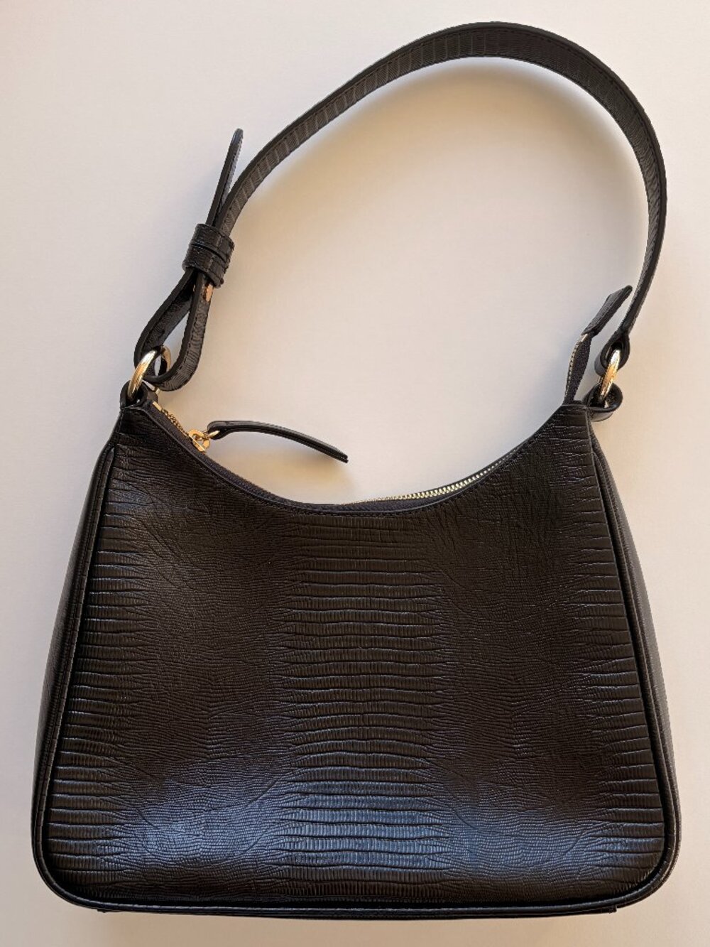 HYER GOODS Luxe Medium Shoulder Bag- Black Lizard